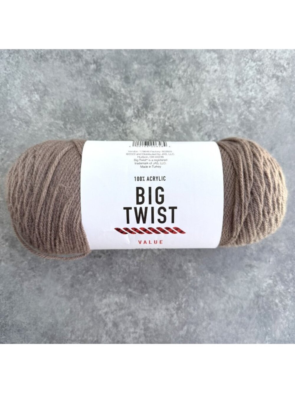 Big Twist Value Yarn Taupe Color Lot #650103 Weight# 4 100% Acrylic 6oz/380yds
